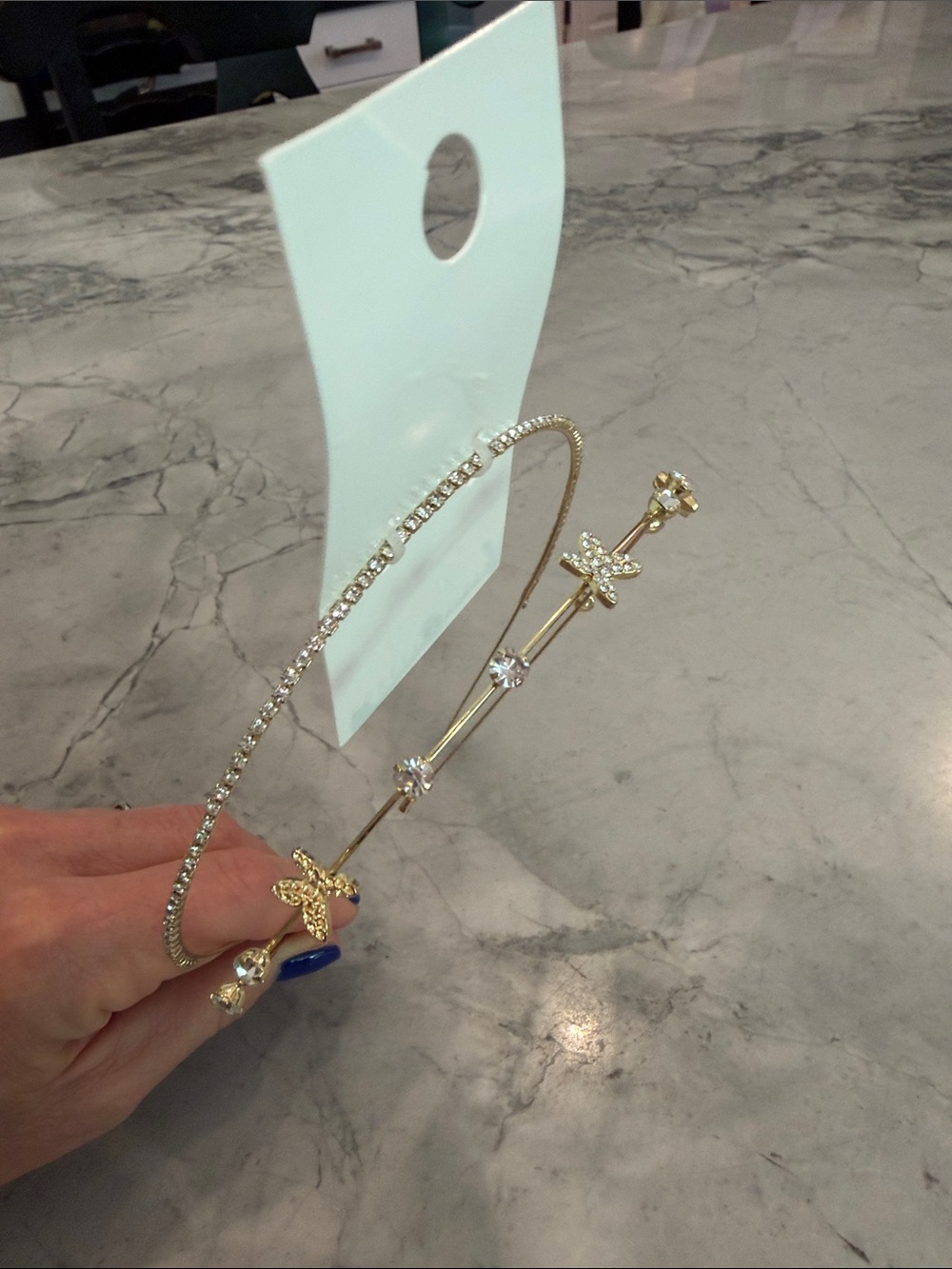 NWT- Forever 21 Gold Butterfly Double Headband with Crystals